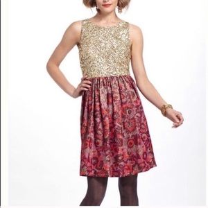 Gold Sequin and Jacquard Wren Anthropologie Dress
